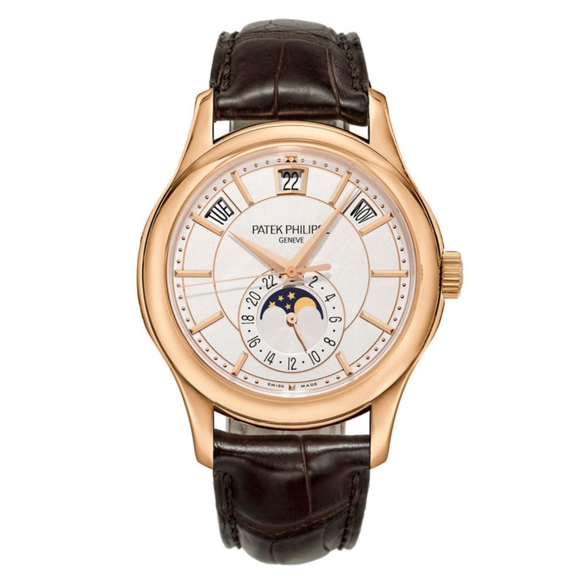 Patek Philippe Annual Calendar Moonphase Rose Gold Brown Leather Men's Watch 5205R-001