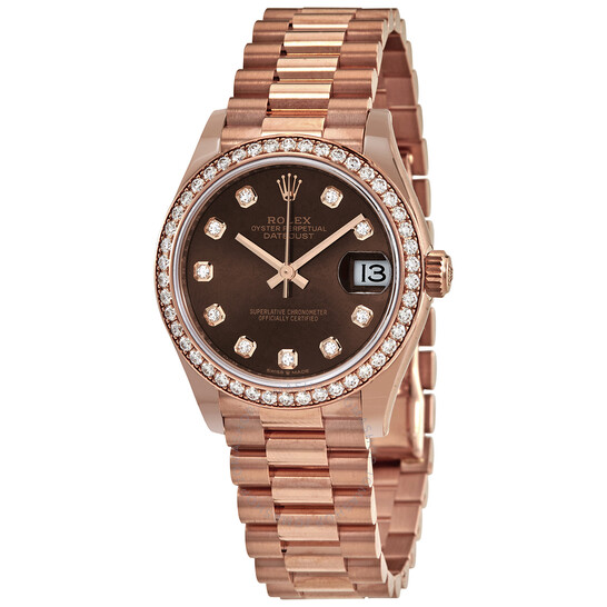 Datejust 31 Chocolate Diamond Dial Ladies 18 ct Everose Gold President Watch
