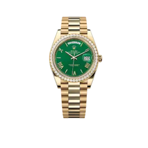 Rolex Day-Date 40 Yellow Gold Green Roman Numeral Dial Diamond Bezel M228348RBR-0040