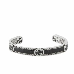 Gucci Cuff Bracelet Interlocking Gg Sterling Silver Black Enamel