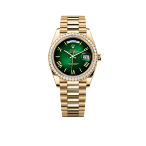 Rolex Day-Date 40mm | 18k yellow gold President bracelet | Green ombré dial Diamond bezel | Men's Watch 228398TBR