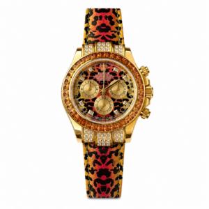 Rolex Daytona Leopard watch in 18k yellow gold with a leopard-print dial and strap